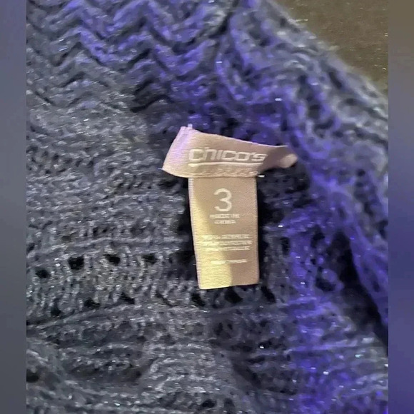 Chico’s size 3 open cardigan navy blue with a sparkle thread & ribbed cuffs EUC - Picture 8 of 11